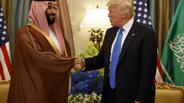 FILE- President Donald Trump shakes hands with Saudi Deputy Crown Prince and Defense Minister Mohammed bin Salman during a bilateral meeting, in Riyadh, Saturday, May 20, 2017. (AP Photo/Evan Vucci, File)