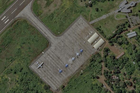 Satellite image likely showing Turkish Bakraktar TB2 drones, taken at the airport in Bahir Dar, the capital city of Ethiopia's Amhara region on Friday, Oct. 21, 2022 (Planet Labs PBC via AP)
