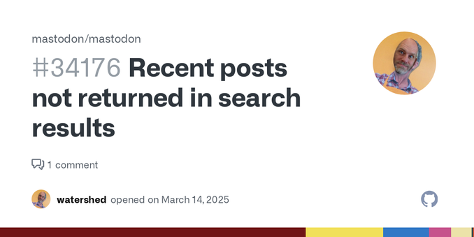 Steps to reproduce the problem Mastodon search has been greatly improving and I love it, but… at some point quite recently (this year) posts more recent than a particular threshold have stopped app...