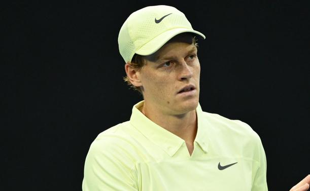 Jannik Sinner of Italy reacts in the Men's Singles Second Round match against Tristan Schoolkate of Australia during  the 2025 Australian Open.
