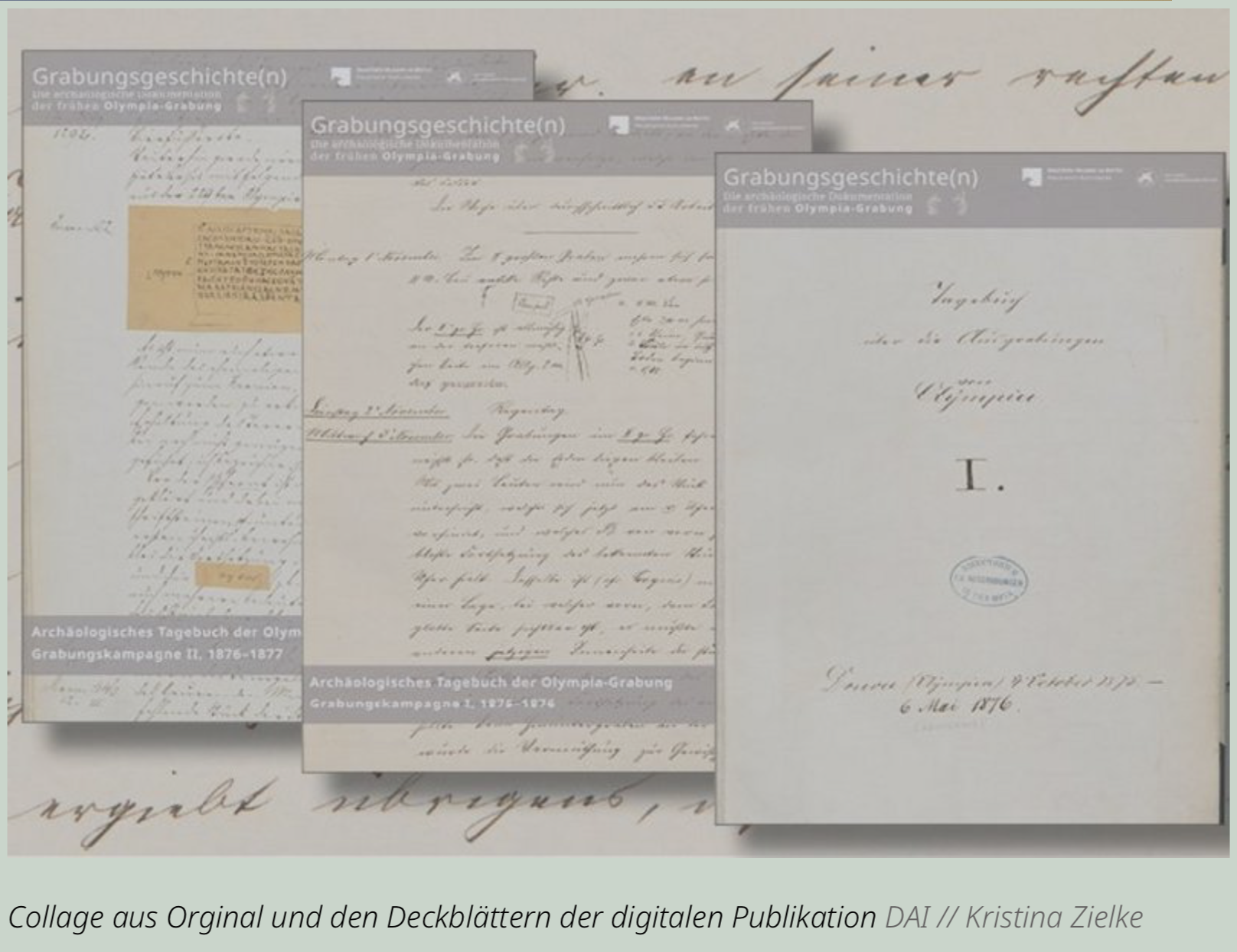 Collage aus Deckblättern und Seiten der originalen Tagebücher und deren digitaler Publikation.