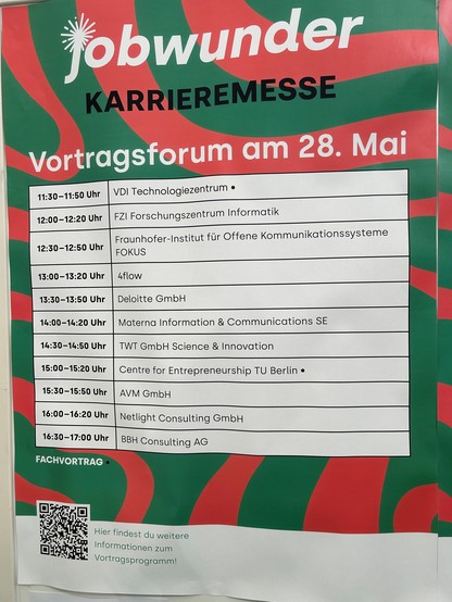 Ein Foto von den Vortragsslots auf der JobWunder.