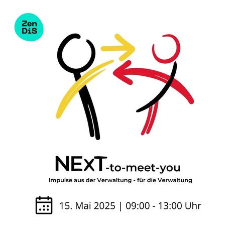 Schmuckbild mit einer Illustration (zwei Menschen im Austausch) und dem Titel und Datum der Veranstaltung